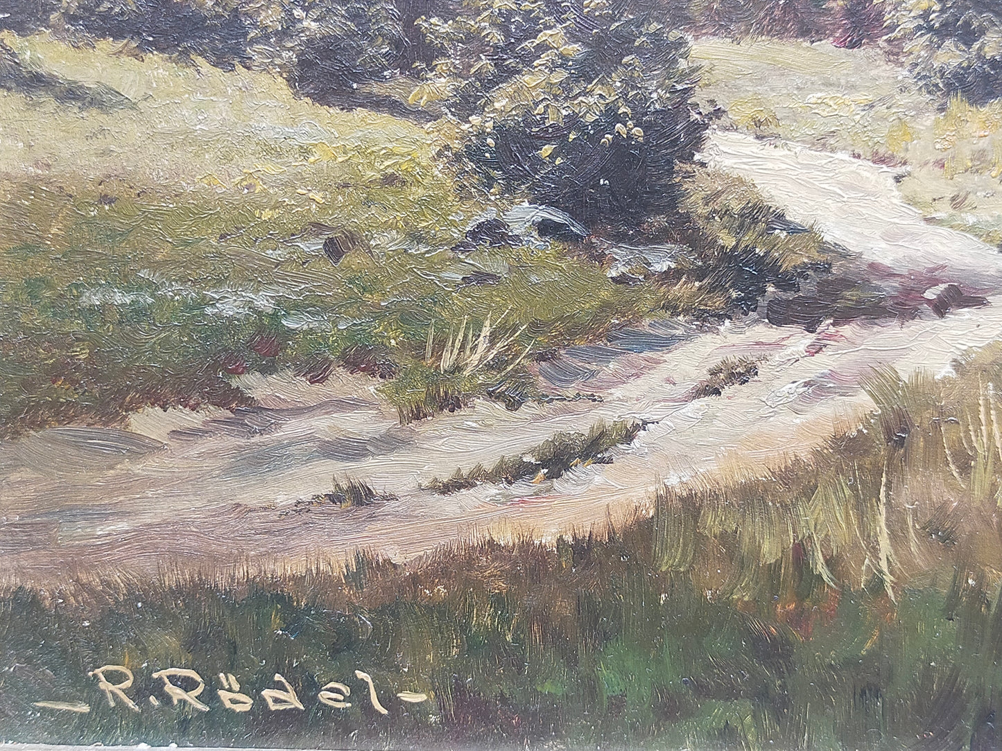 Ölgemälde Berglandschaft von R. Rödel – Prunkrahmen Gold Dekor - Signiert