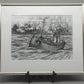 Maritime Kohlezeichnung "Fischerboot auf See" – Signiert 2001