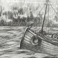 Maritime Kohlezeichnung "Fischerboot auf See" – Signiert 2001