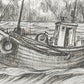 Maritime Kohlezeichnung "Fischerboot auf See" – Signiert 2001