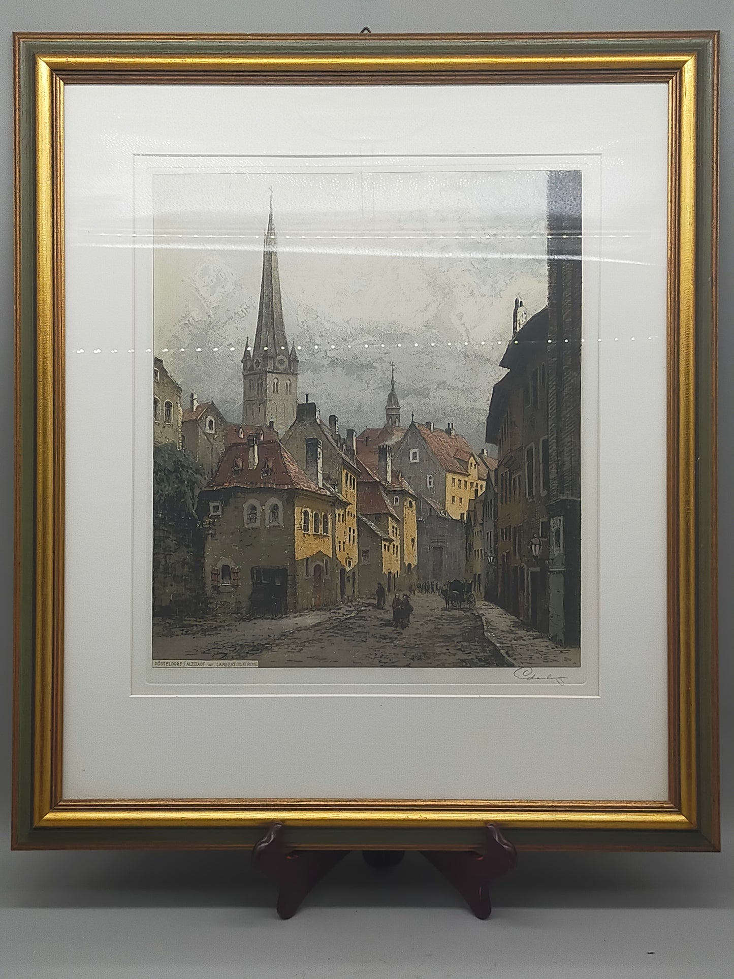 Josef Eidenberger Farbradierung – Düsseldorf Altstadt Lambertuskirche - Signiert