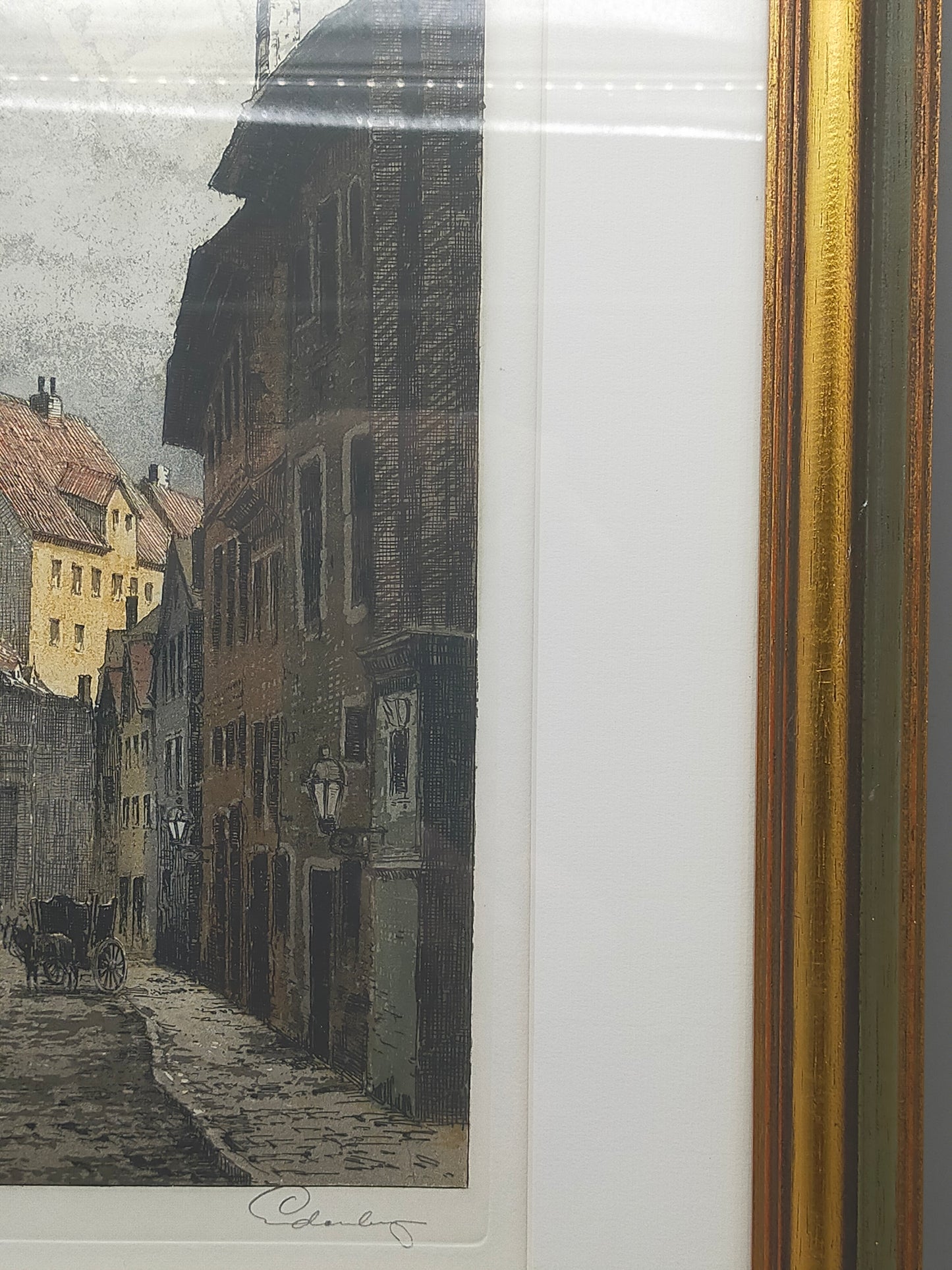 Josef Eidenberger Farbradierung – Düsseldorf Altstadt Lambertuskirche - Signiert