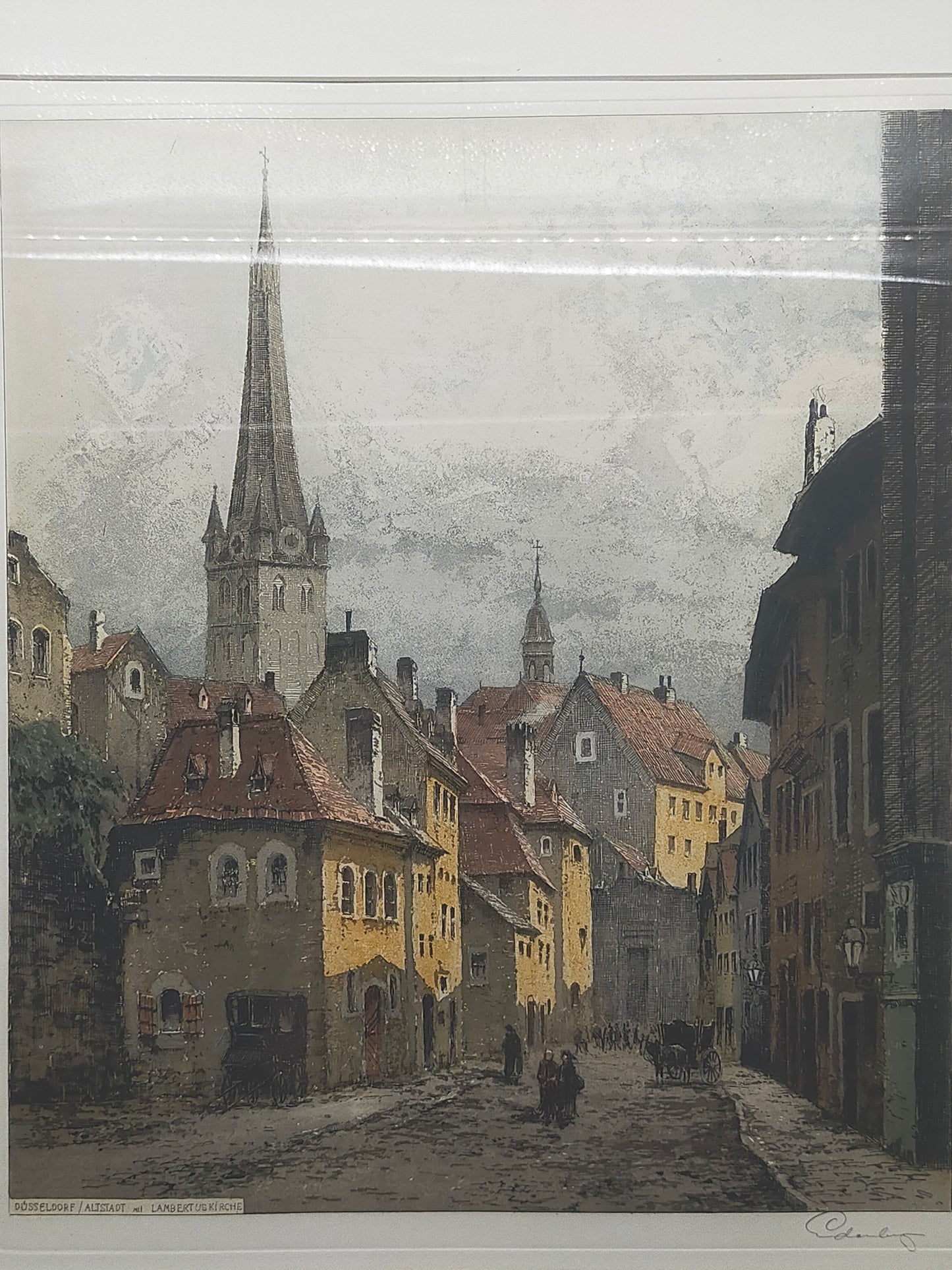 Josef Eidenberger Farbradierung – Düsseldorf Altstadt Lambertuskirche - Signiert
