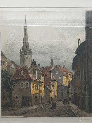 Josef Eidenberger Farbradierung – Düsseldorf Altstadt Lambertuskirche - Signiert