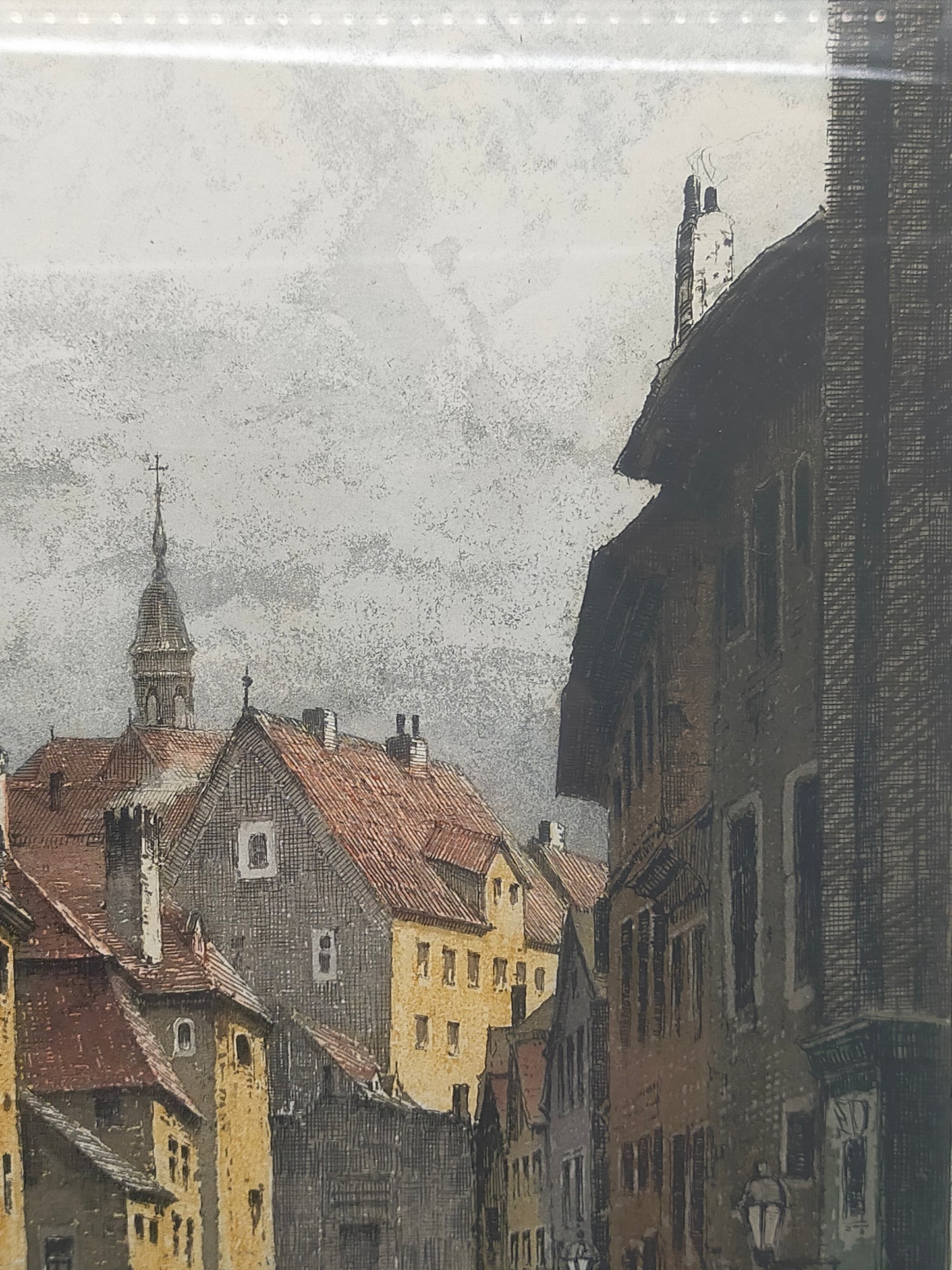 Josef Eidenberger Farbradierung – Düsseldorf Altstadt Lambertuskirche - Signiert