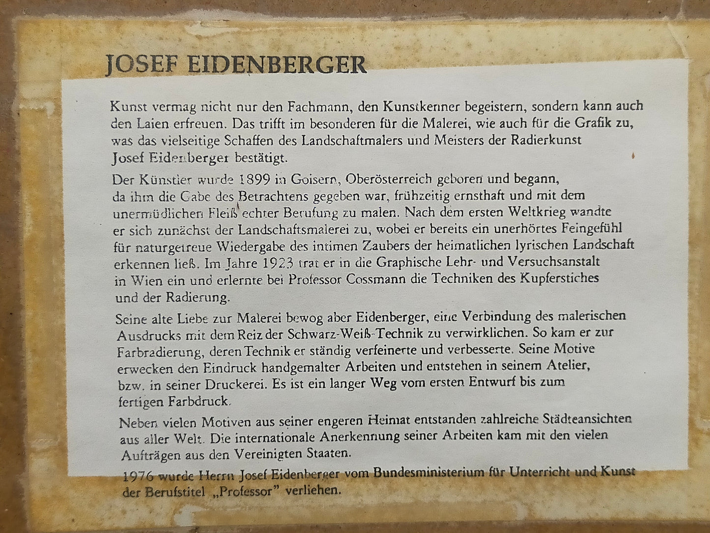 Josef Eidenberger Farbradierung – Düsseldorf Altstadt Lambertuskirche - Signiert