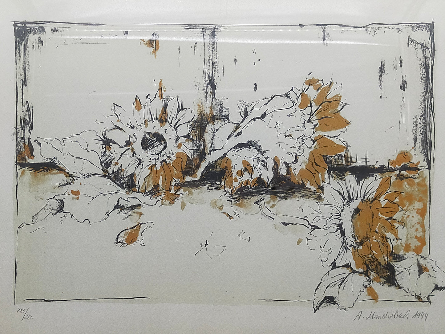 Anja Manderbach Original Grafik Sonnenblumen – Signiert & Limitiert 1994