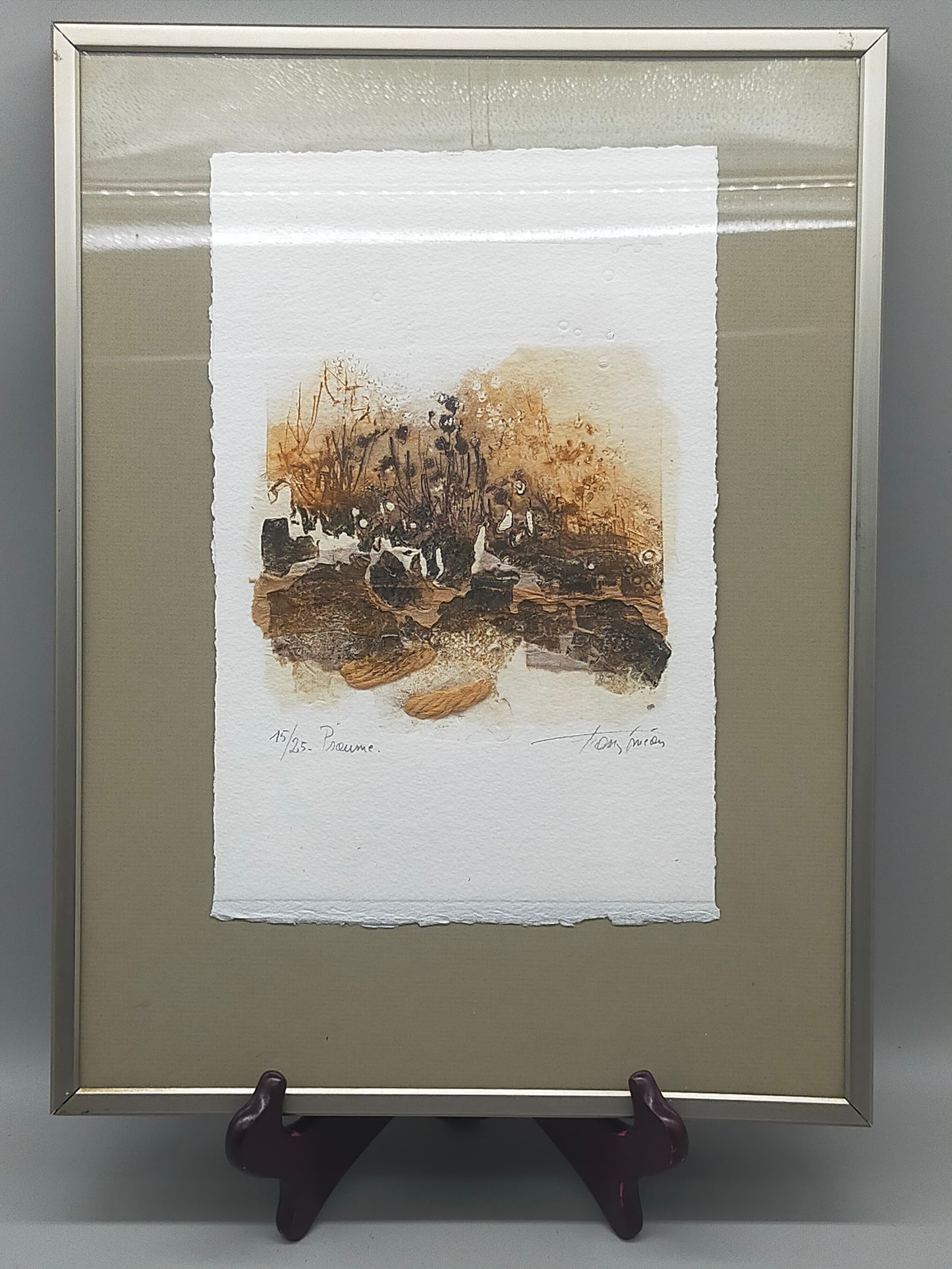 Abstrakte Kunst „Proume“ – Signierte Lithografie im DEHA Rahmen