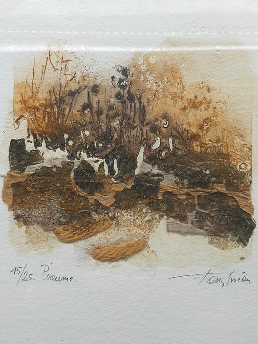 Abstrakte Kunst „Proume“ – Signierte Lithografie im DEHA Rahmen