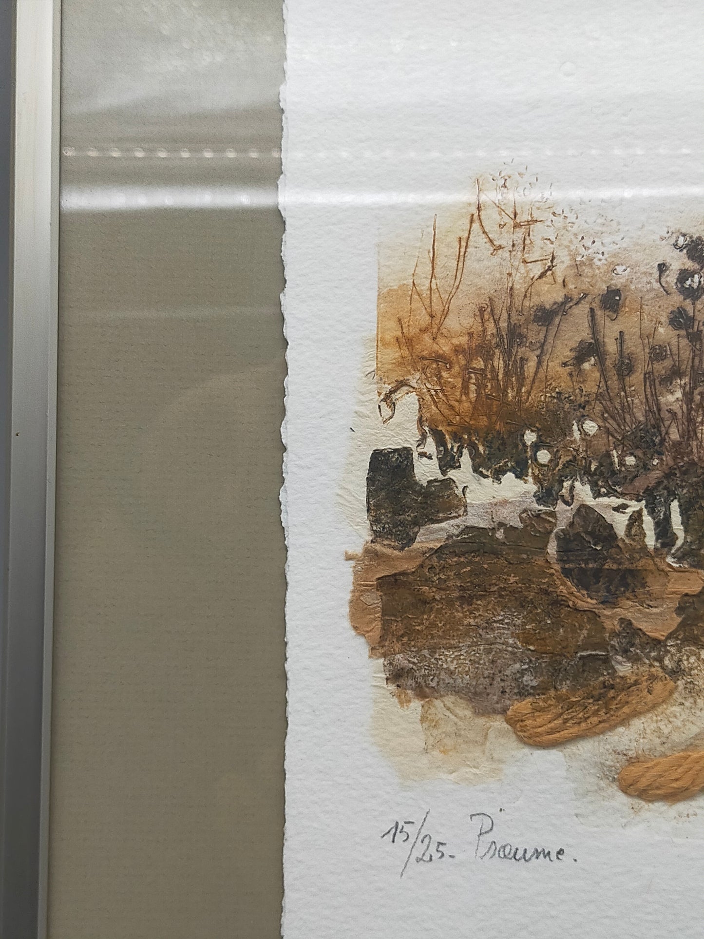 Abstrakte Kunst „Proume“ – Signierte Lithografie im DEHA Rahmen