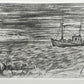 Maritime Kohlezeichnung „Fischerboot auf See“ – Signiert & Gerahmt (2001)
