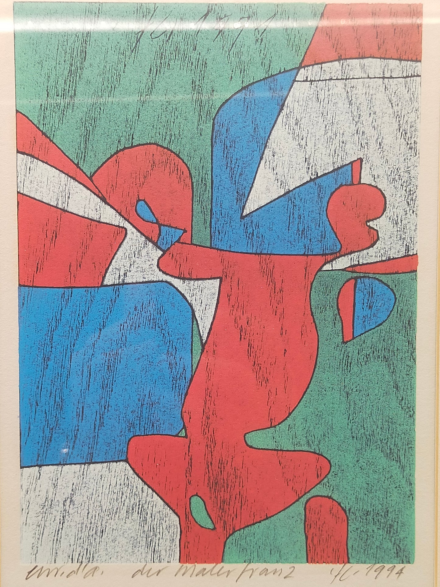 Abstrakte Farblithografie „Der Maler Franz 2“ (1994) – Gerahmt