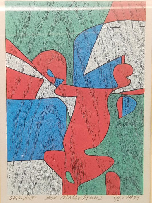 Abstrakte Farblithografie „Der Maler Franz 2“ (1994) – Gerahmt