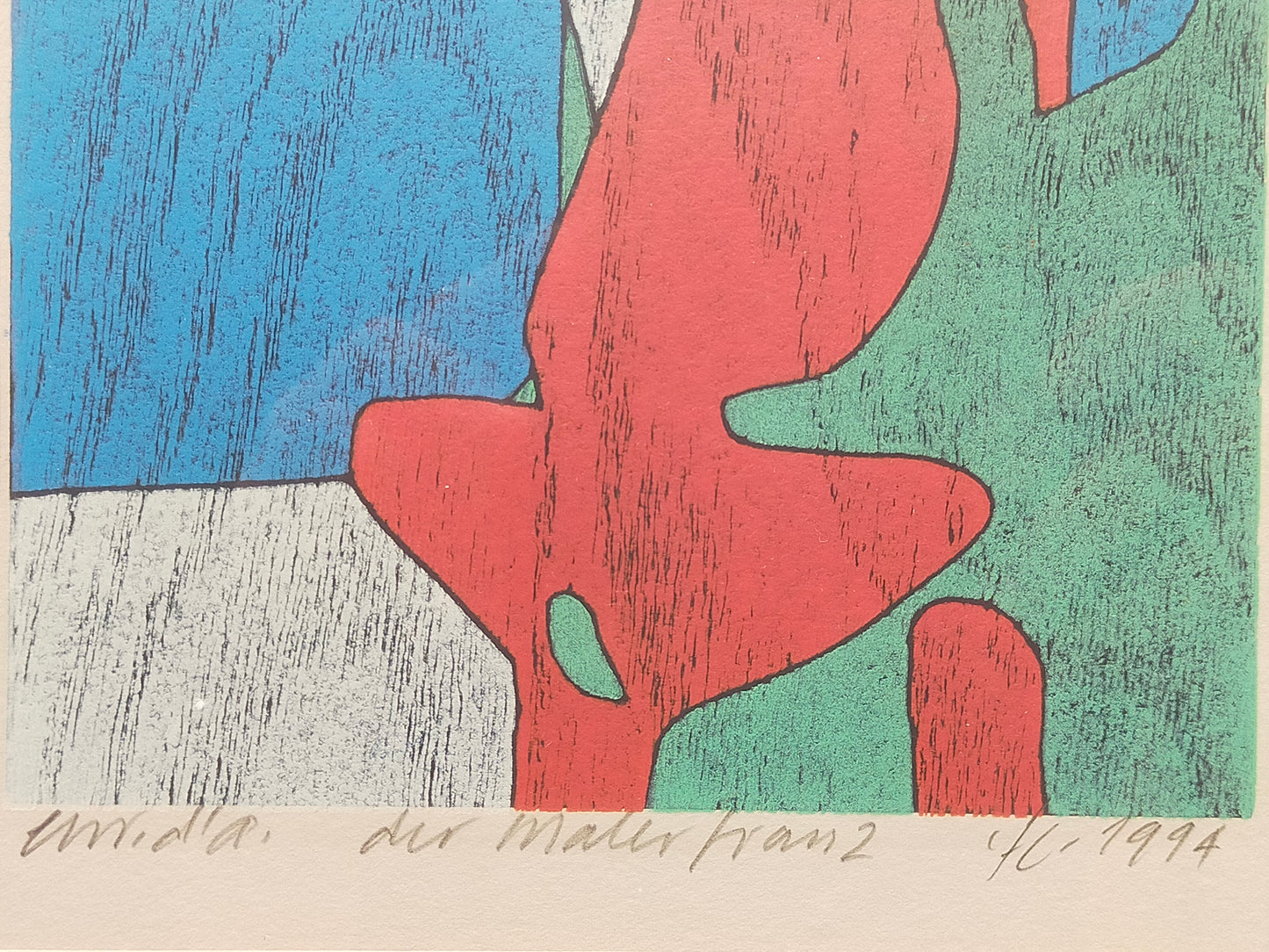 Abstrakte Farblithografie „Der Maler Franz 2“ (1994) – Gerahmt