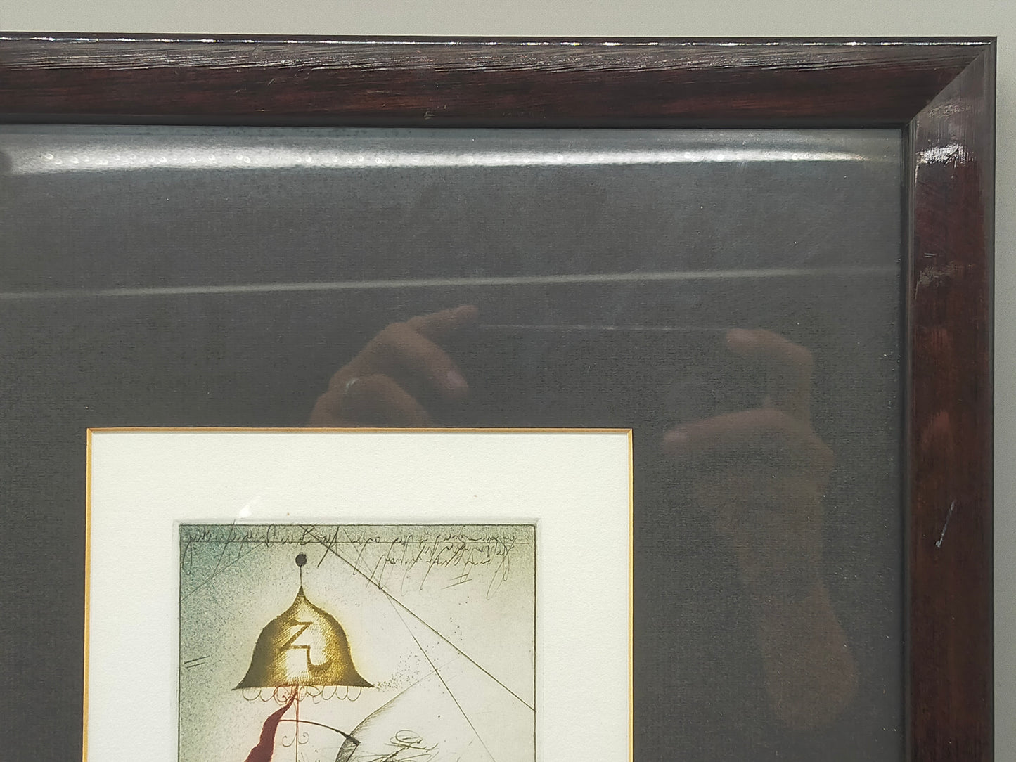 Signierte Grafik "Die Glückseligen" von Werner – Stilvoller Holzrahmen