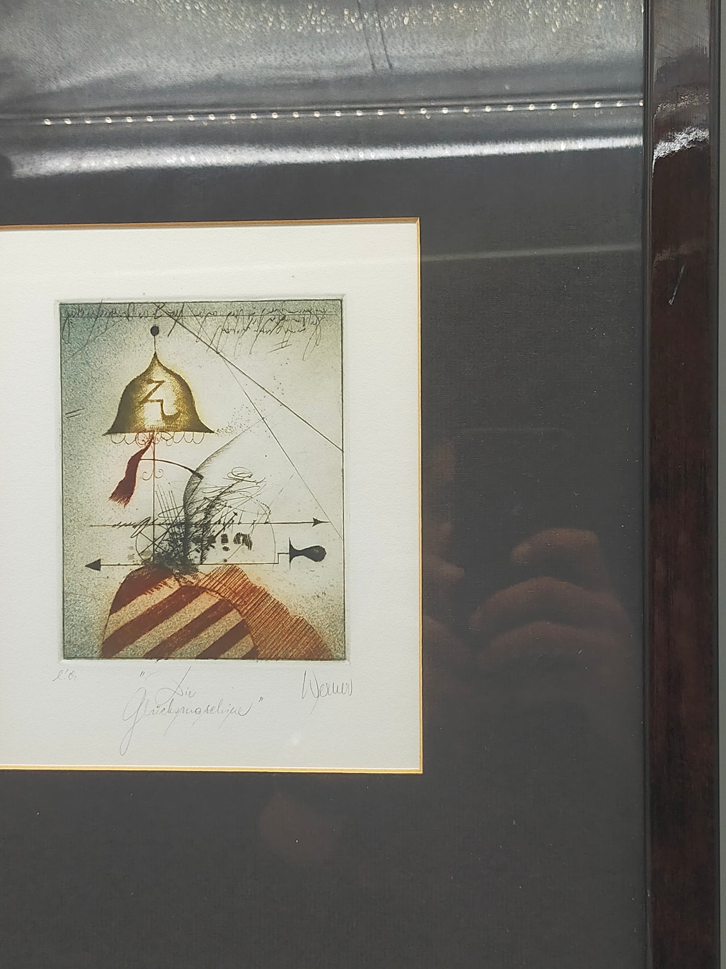 Signierte Grafik "Die Glückseligen" von Werner – Stilvoller Holzrahmen