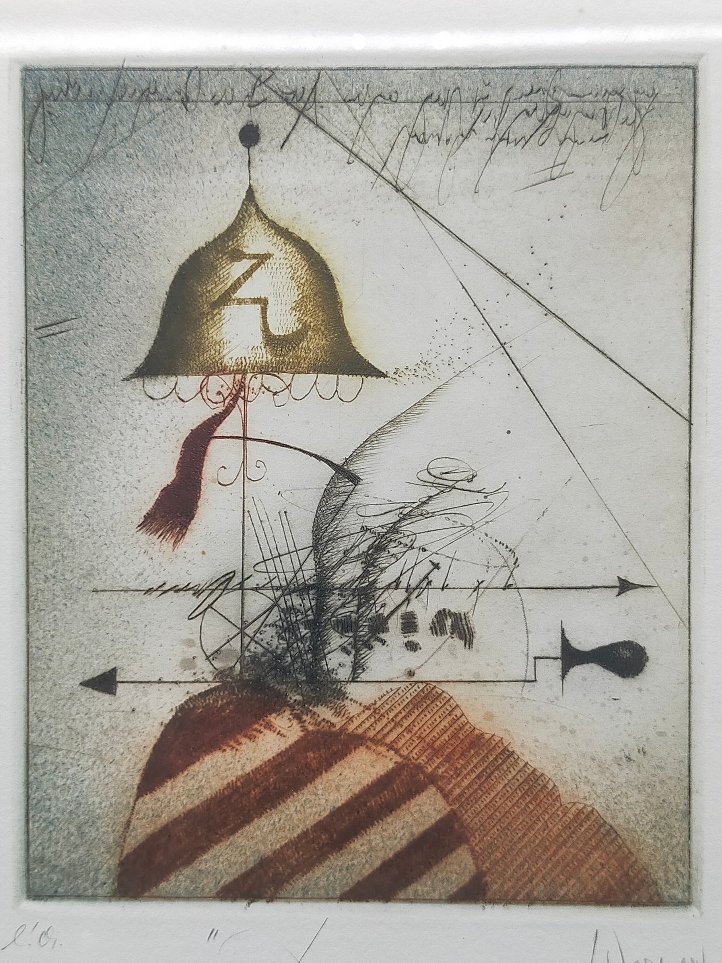 Signierte Grafik "Die Glückseligen" von Werner – Stilvoller Holzrahmen
