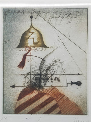 Signierte Grafik "Die Glückseligen" von Werner – Stilvoller Holzrahmen