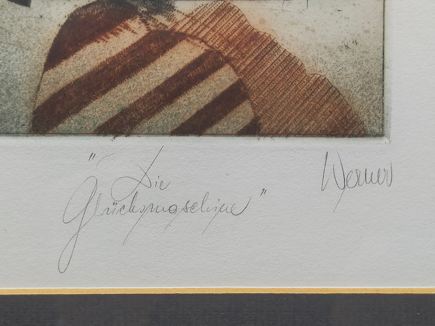 Signierte Grafik "Die Glückseligen" von Werner – Stilvoller Holzrahmen