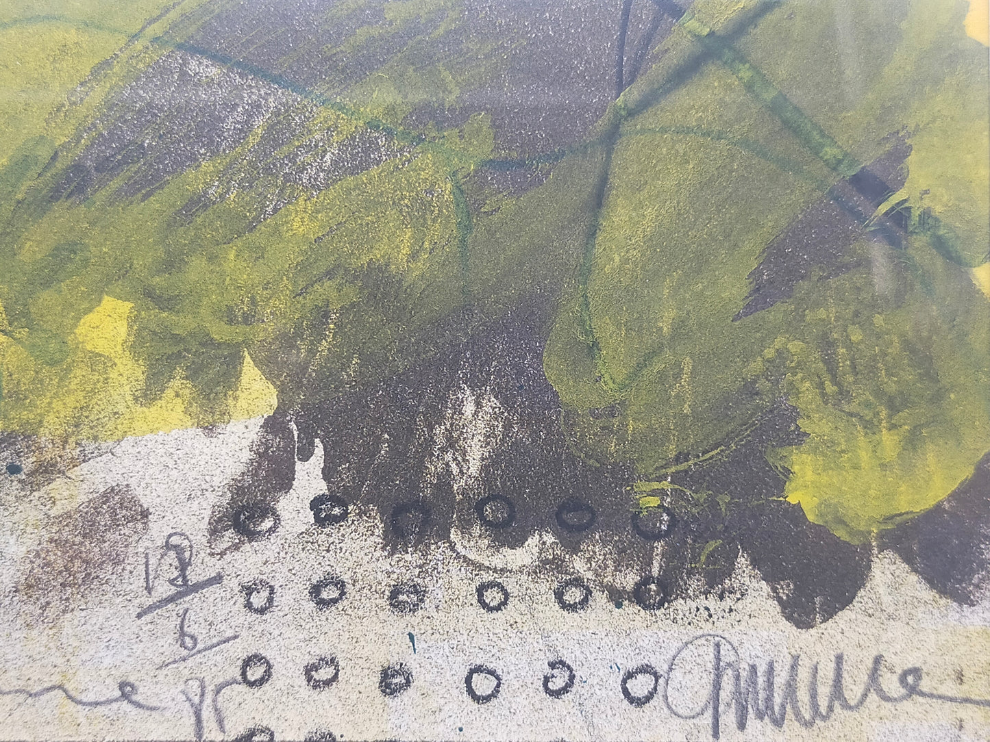 Abstrakte Komposition von Thiele – Signierte Grafik im Holzrahmen