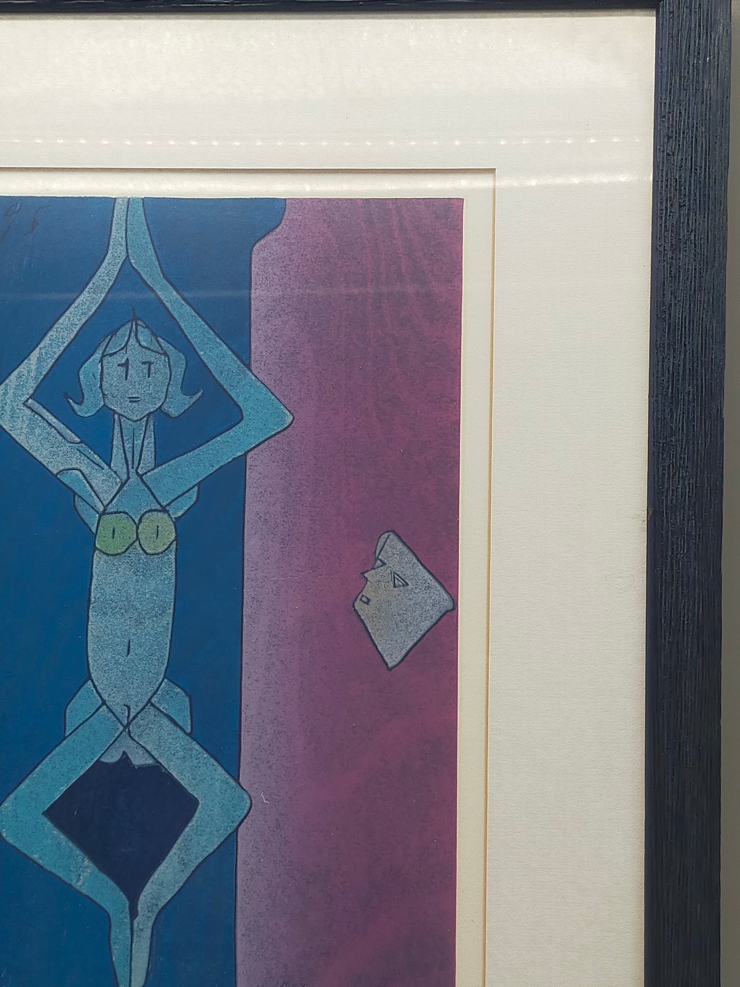 Moderner Kunstdruck "Fürwald" im Rahmen – Abstrakte Blau-Violette Figur - 1996