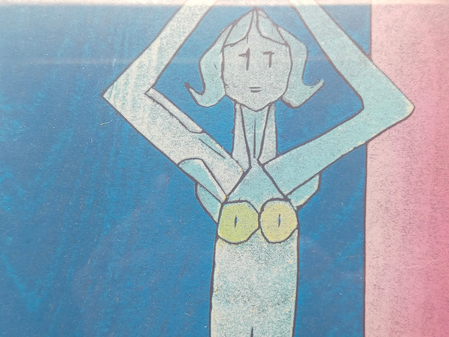 Moderner Kunstdruck "Fürwald" im Rahmen – Abstrakte Blau-Violette Figur - 1996