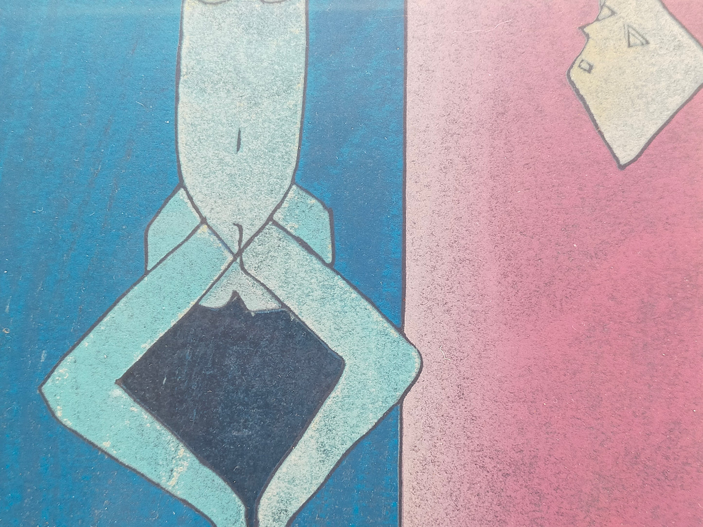 Moderner Kunstdruck "Fürwald" im Rahmen – Abstrakte Blau-Violette Figur - 1996