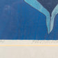Moderner Kunstdruck "Fürwald" im Rahmen – Abstrakte Blau-Violette Figur - 1996