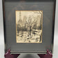 Vintage New York City Central Park Skizze – Gerahmtes Kunstwerk mit Widmung