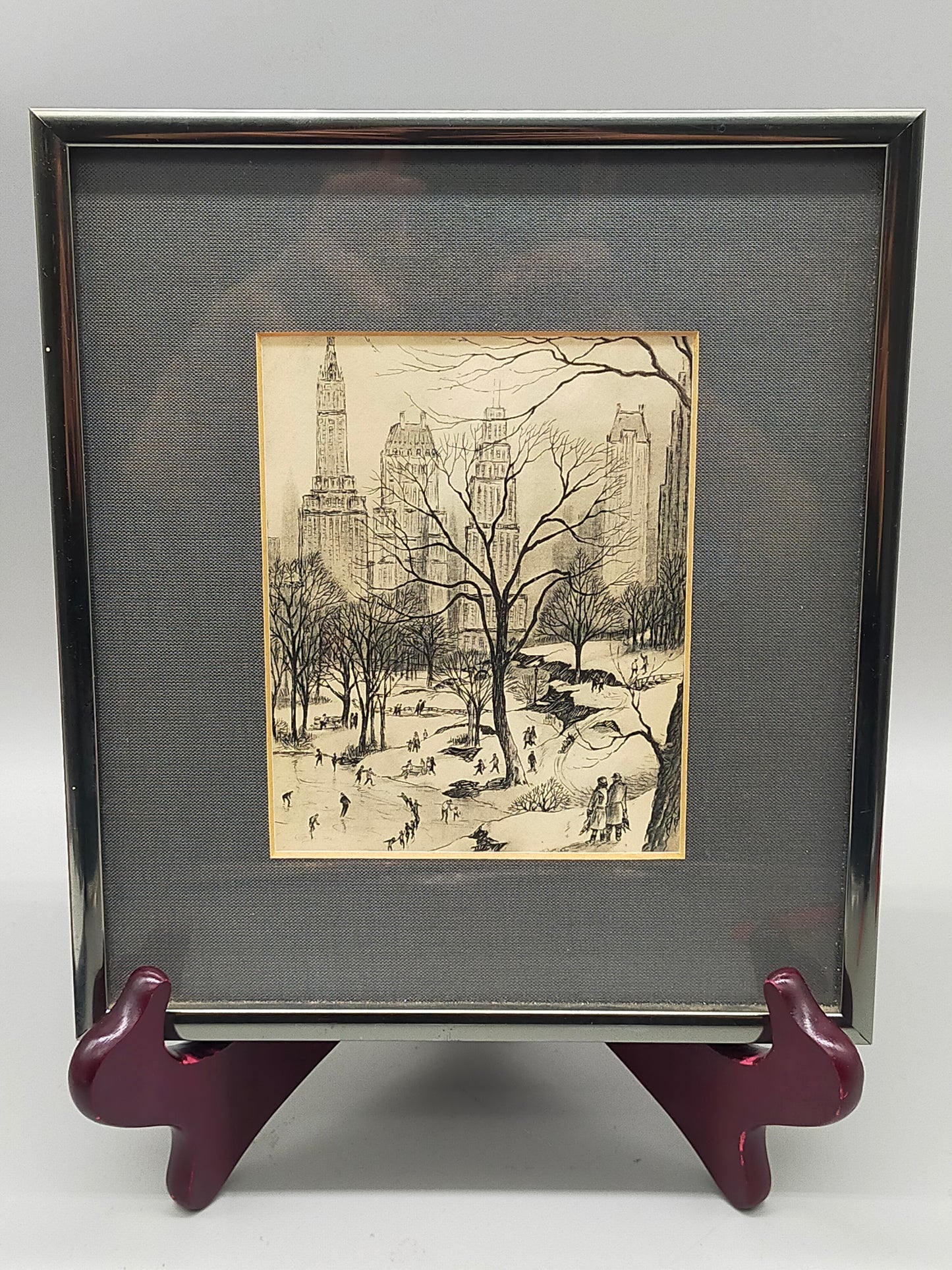 Vintage New York City Central Park Skizze – Gerahmtes Kunstwerk mit Widmung