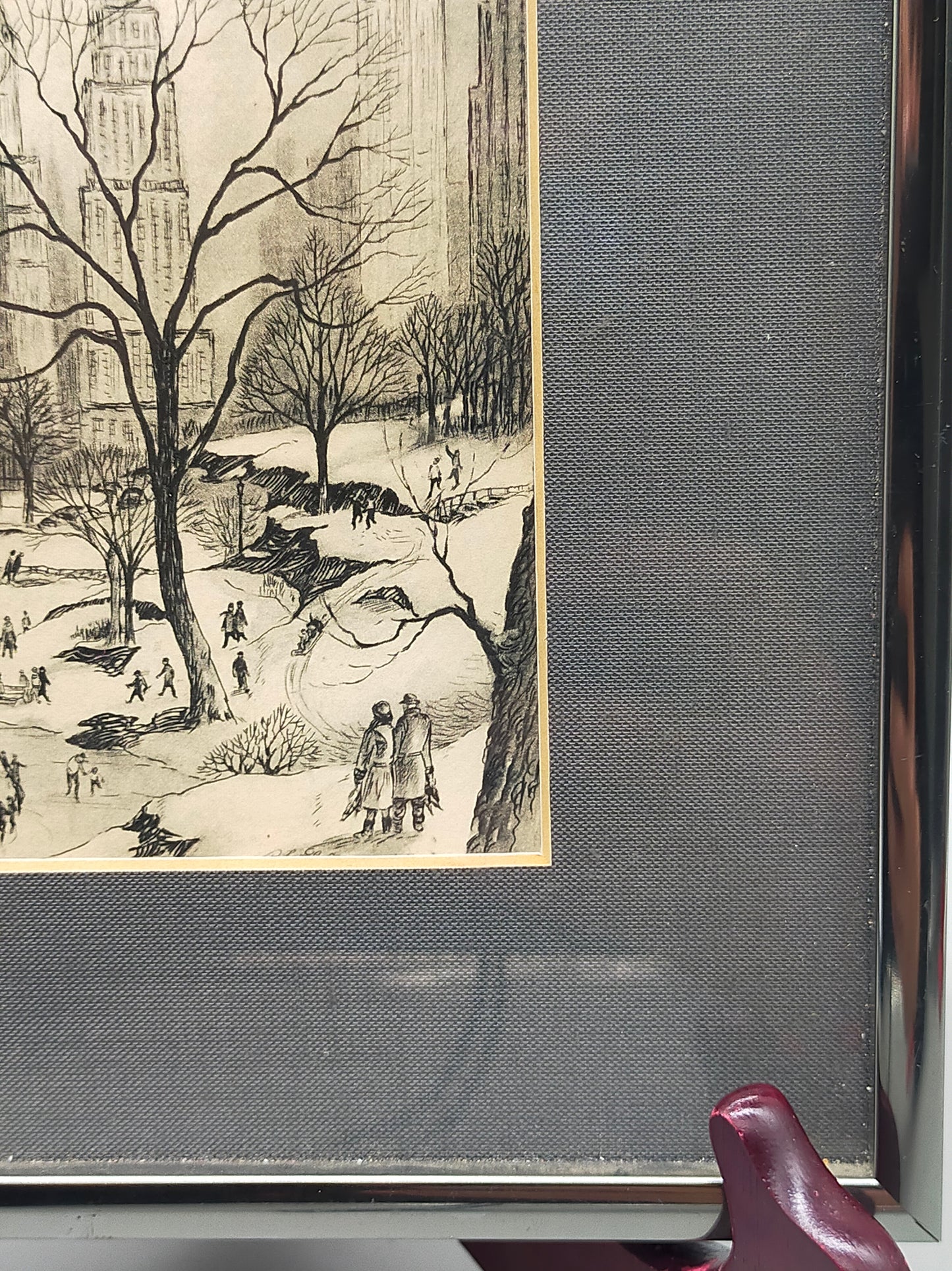 Vintage New York City Central Park Skizze – Gerahmtes Kunstwerk mit Widmung