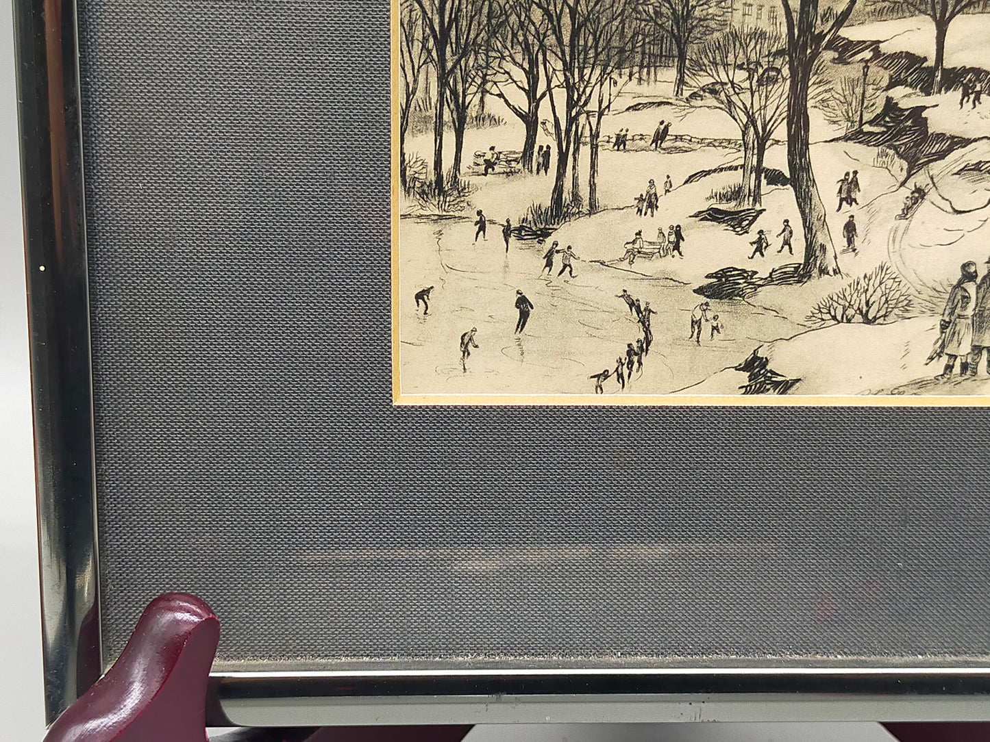Vintage New York City Central Park Skizze – Gerahmtes Kunstwerk mit Widmung