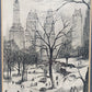 Vintage New York City Central Park Skizze – Gerahmtes Kunstwerk mit Widmung