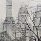Vintage New York City Central Park Skizze – Gerahmtes Kunstwerk mit Widmung