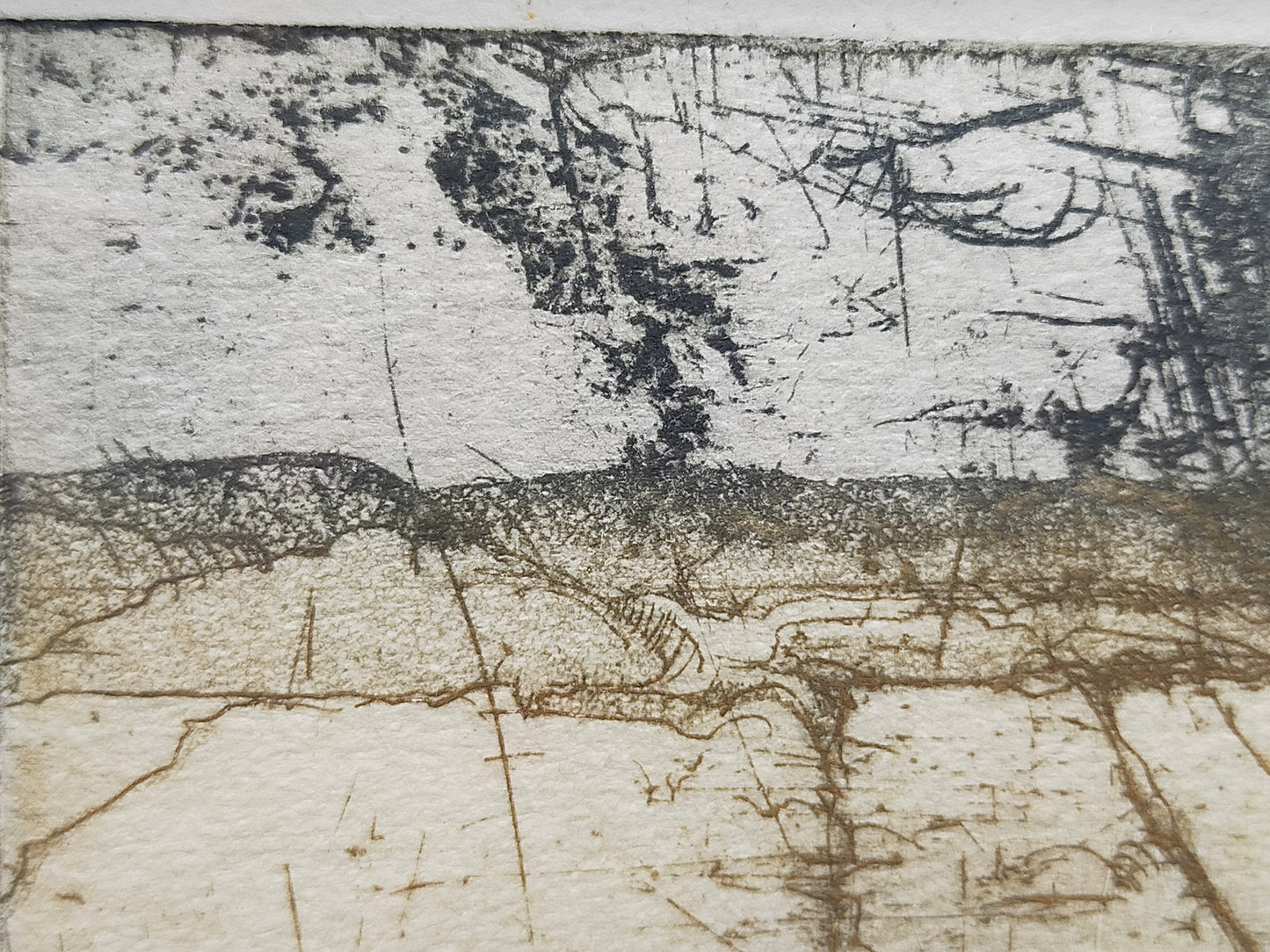 Eingerahmte Grafik "Landschaft" – Künstlerische Radierung im Holzrahmen
