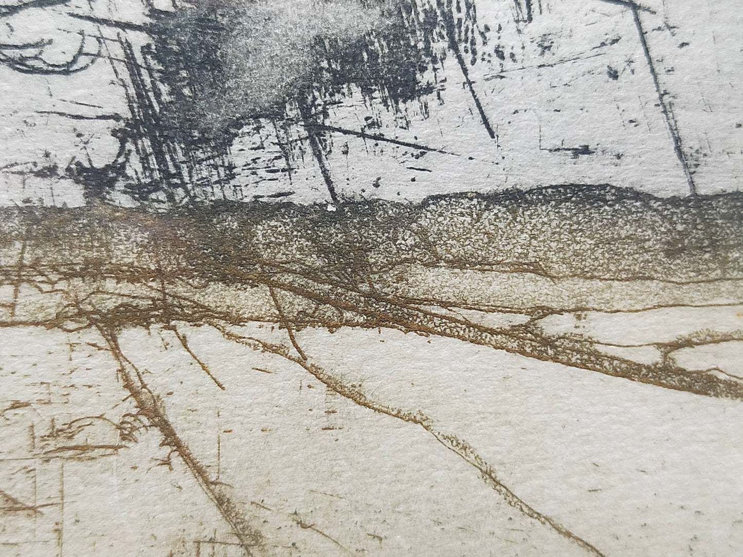 Eingerahmte Grafik "Landschaft" – Künstlerische Radierung im Holzrahmen