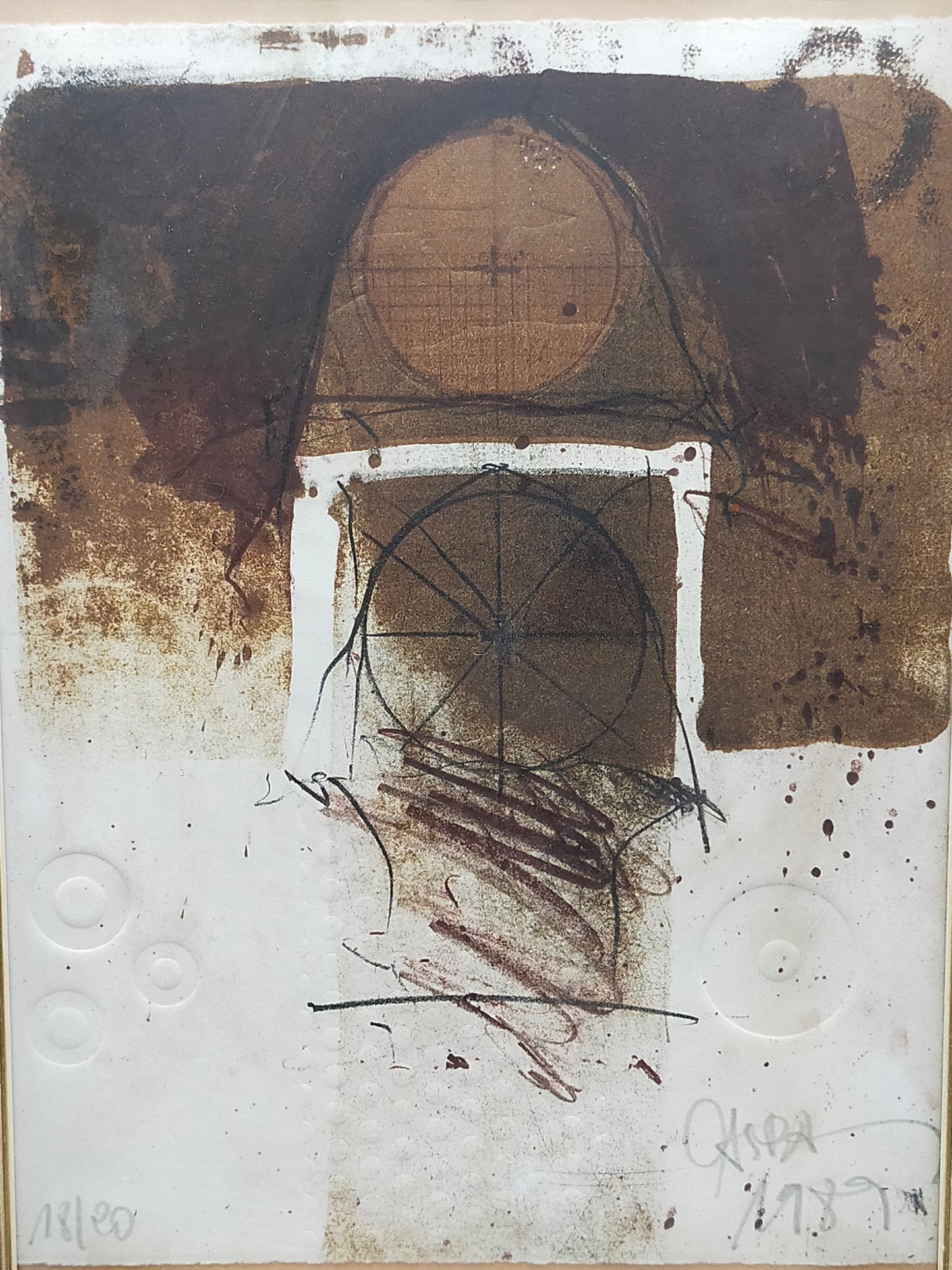 Abstrakte Kunstgrafik im Goldrahmen – Handsigniert & Limitiert (1989)
