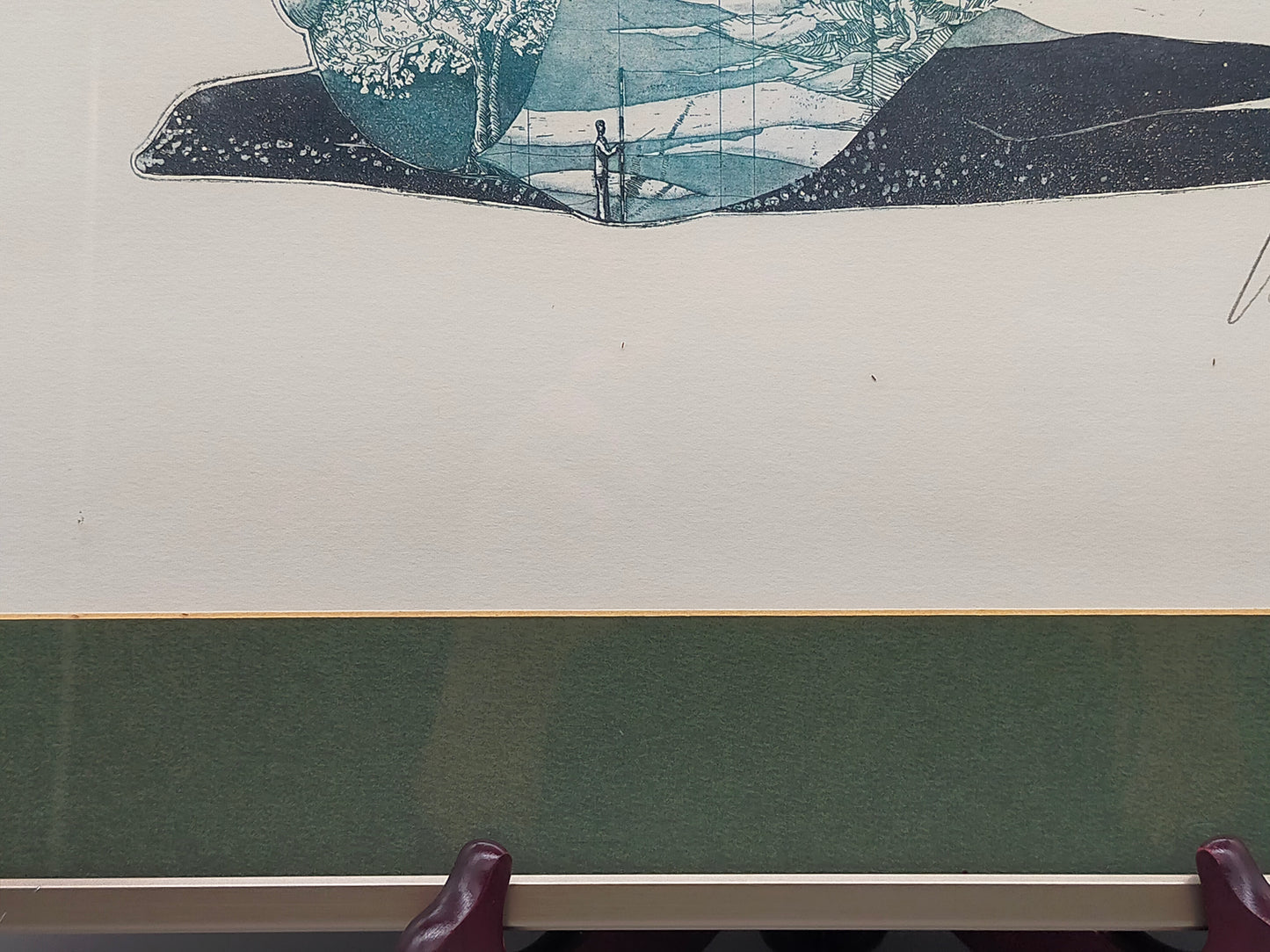 Surrealistische Grafik "Schneckenhaus-Landschaft" – Signiert & Gerahmt