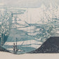 Surrealistische Grafik "Schneckenhaus-Landschaft" – Signiert & Gerahmt