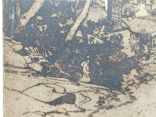 Signierte Radierung Küstenlandschaft – Klassische Grafik im Holzrahmen