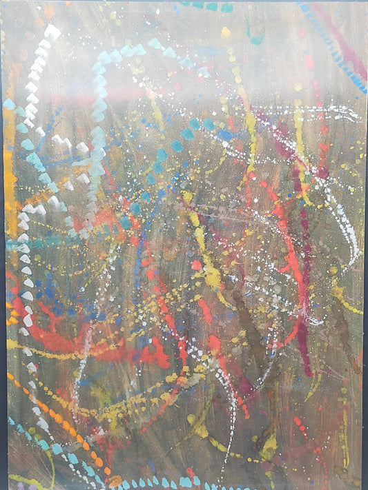 Modernes Abstraktes Gemälde – Farbenfrohes Wandbild im Silberrahmen