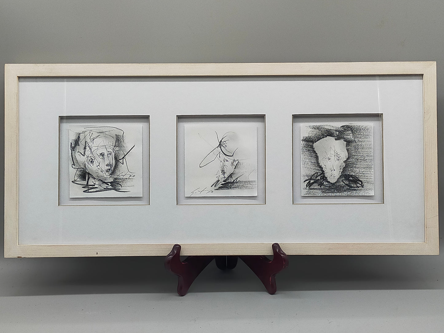 Modernes Triptychon Abstrakte Kunst – 3er Grafik im Holzrahmen
