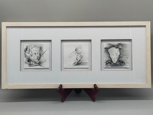 Modernes Triptychon Abstrakte Kunst – 3er Grafik im Holzrahmen