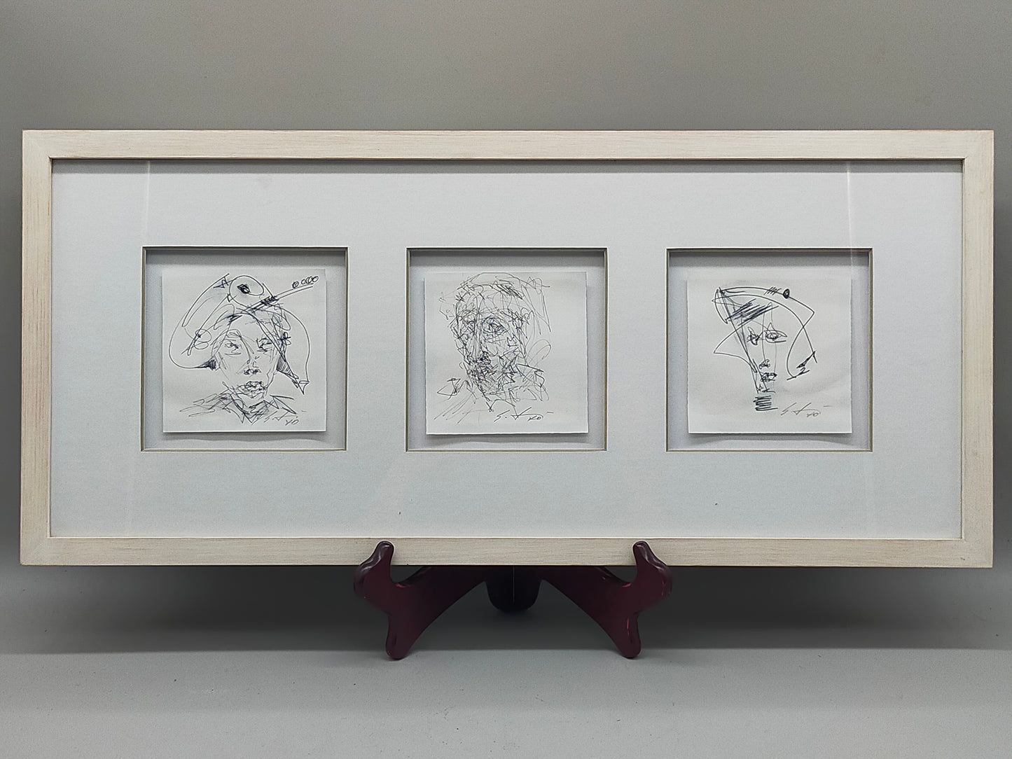 Modernes Triptychon Abstrakte Kunst – 3er -  Grafik im Holzrahmen