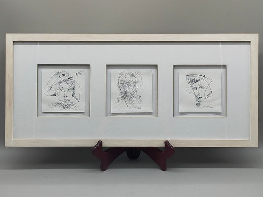 Modernes Triptychon Abstrakte Kunst – 3er -  Grafik im Holzrahmen