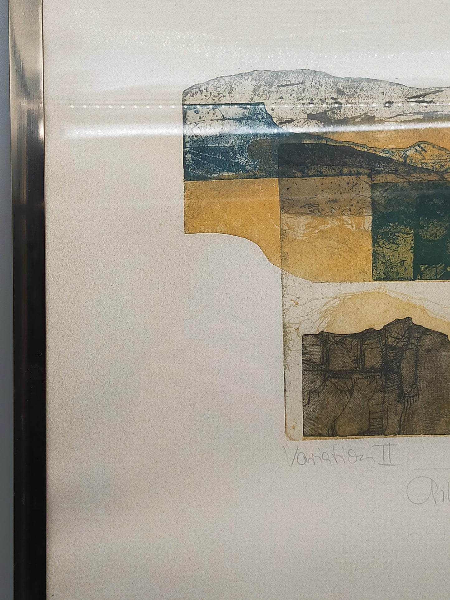 Abstrakte Kunst Variation II – Signierte Farbradierung von Chumu 1984