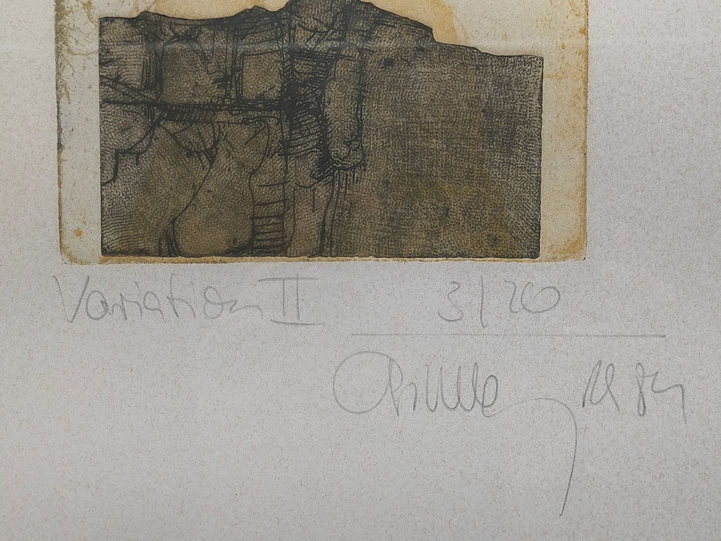Abstrakte Kunst Variation II – Signierte Farbradierung von Chumu 1984
