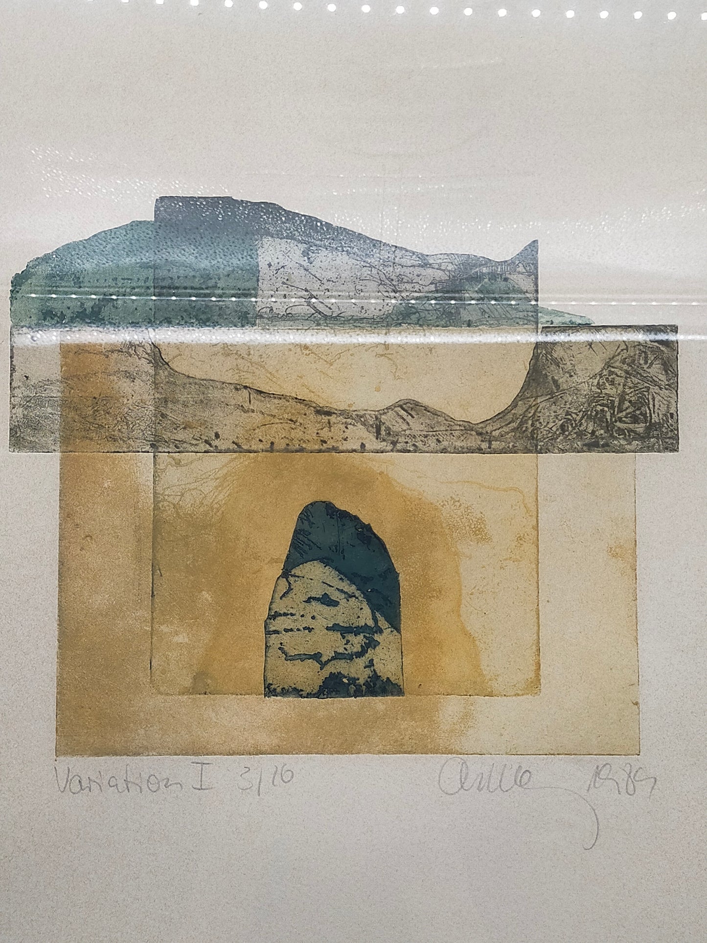 Künstlerischer Kunstdruck "Variation I" – von Chumu -  Abstraktes Bergmotiv 1989