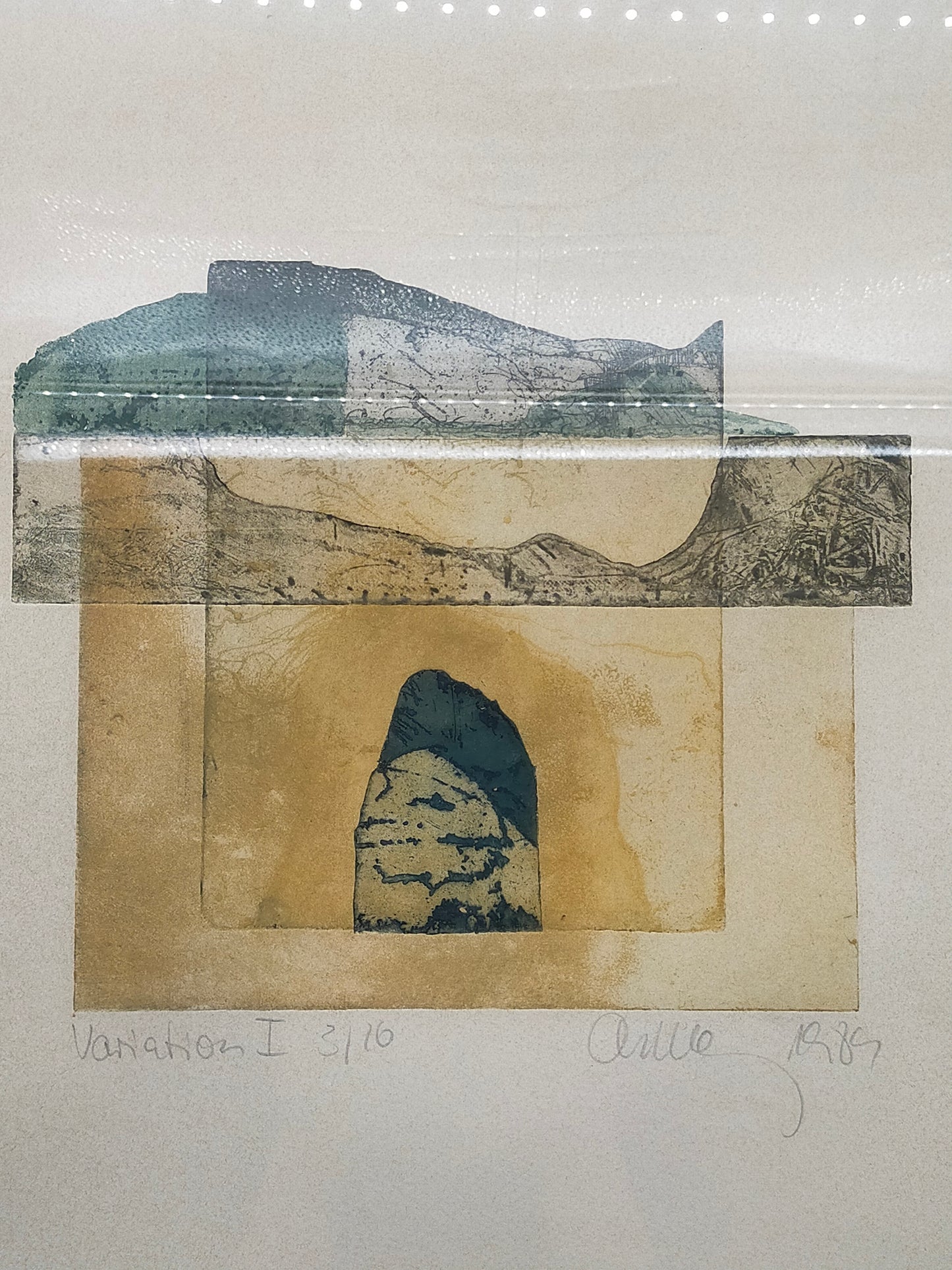 Künstlerischer Kunstdruck "Variation I" – von Chumu -  Abstraktes Bergmotiv 1989