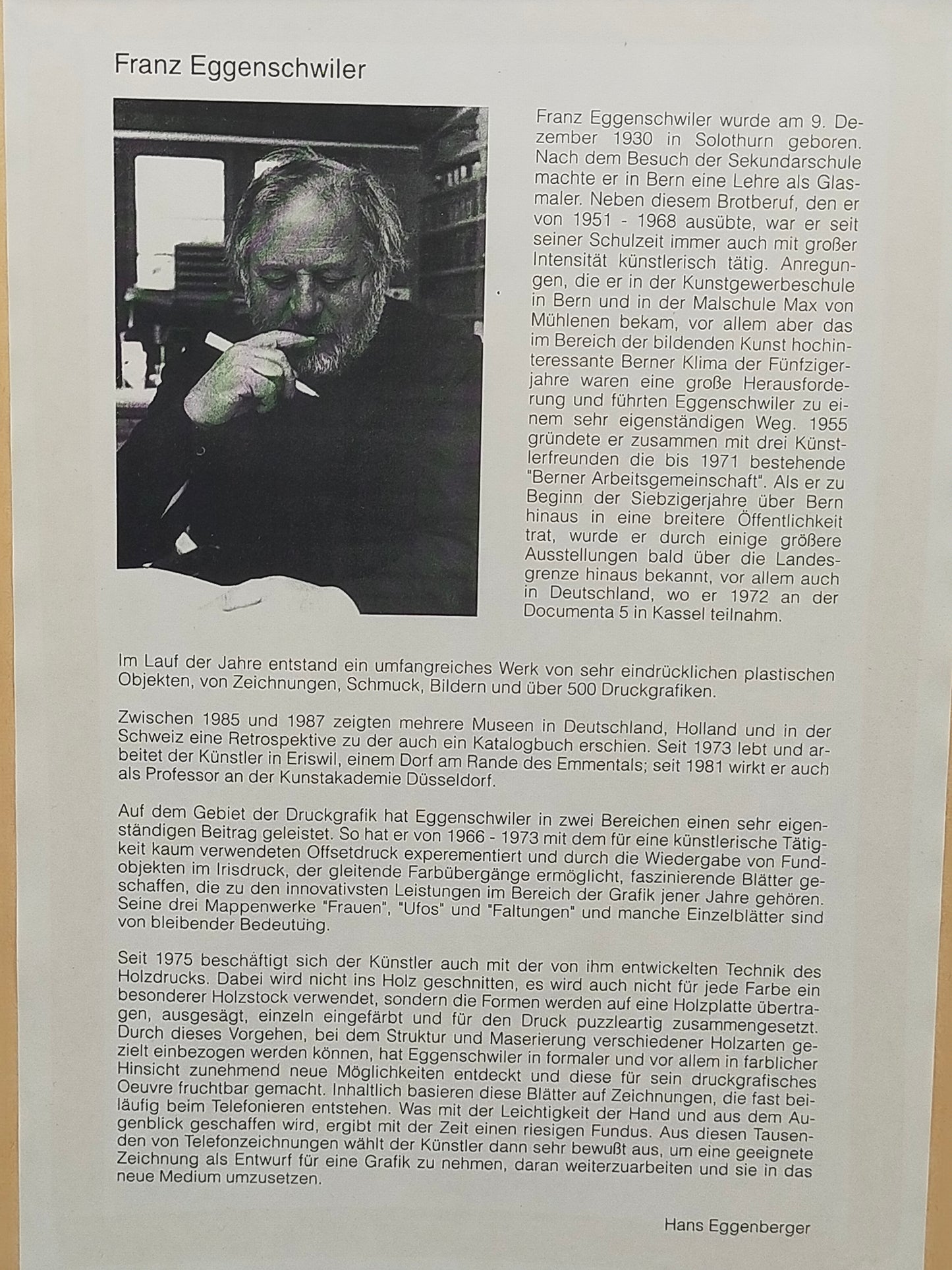 Franz Eggenschwiler „Baumfrau“ Holzdruck – Signiertes Kunstwerk 1991/1995
